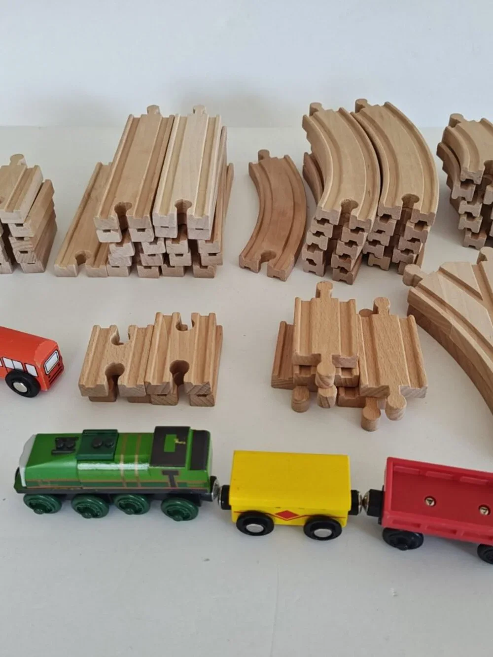 Wooden Train Railway Set 64 Pieces Brio-Compatible Track Train and extras
